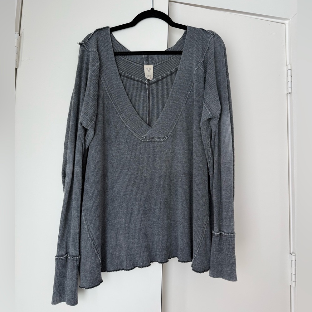 We The Free Charcoal Long Sleeve V-Neck Top